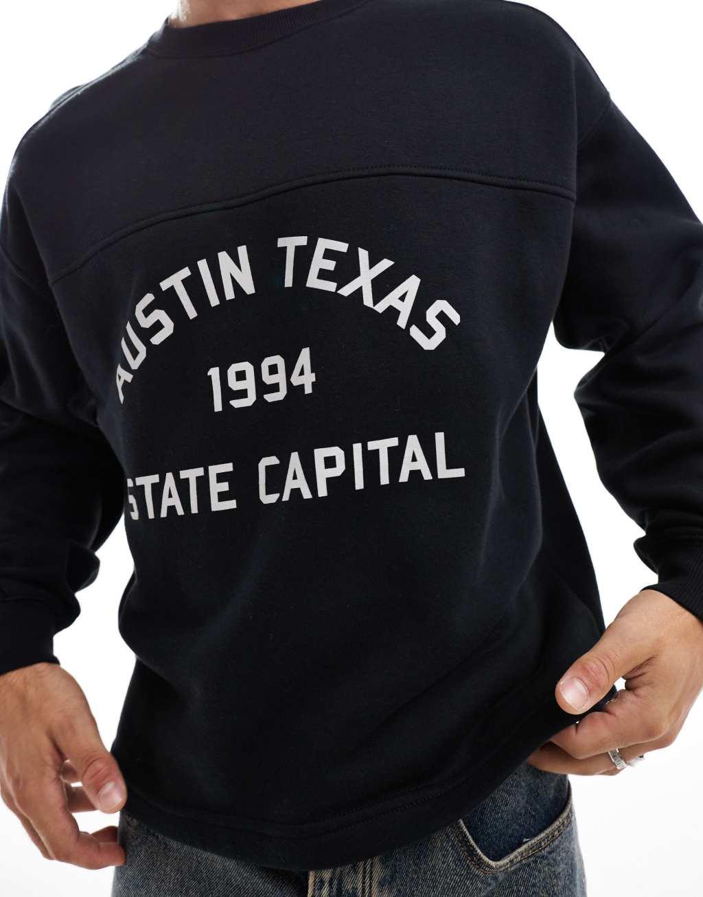 Cotton On boxy fit graphic crew sweatshirt with Texas print Product Image