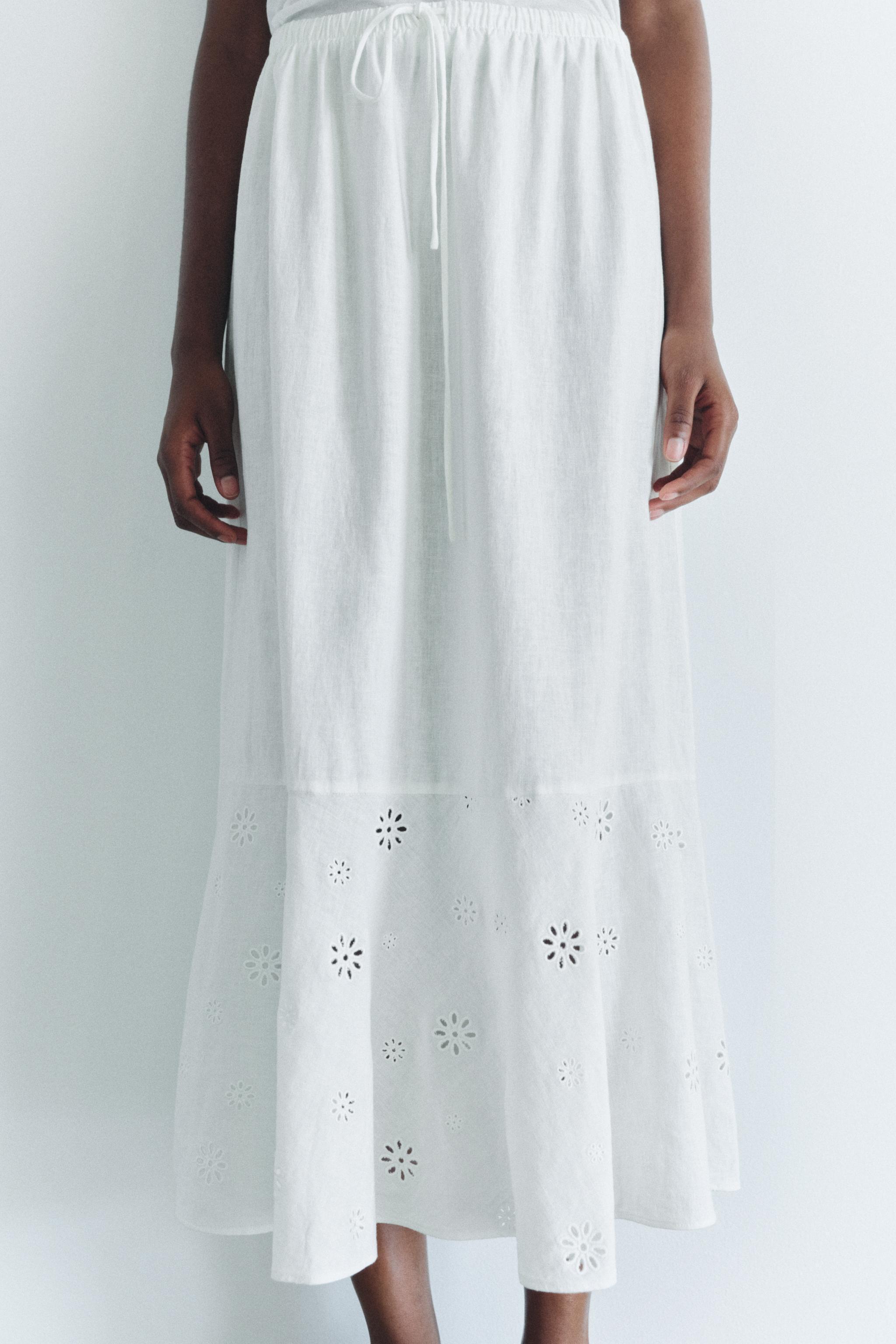 EMBROIDERED LINEN BLEND SKIRT ZW COLLECTION Product Image