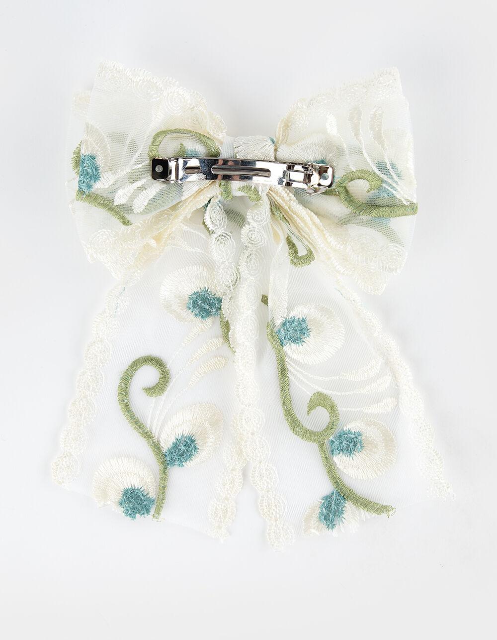 FULL TILT Blue Floral Embroidered Bow Hair Clip Product Image