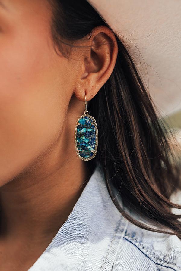 Kendra Scott Elle Gold Drop Earrings in Bronze Veined Lapis Turquoise Product Image