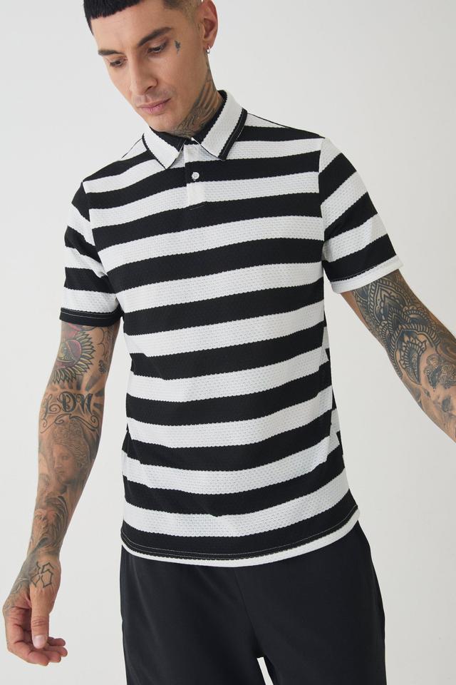 Tall Textured Stripe Polo | boohooMAN USA Product Image