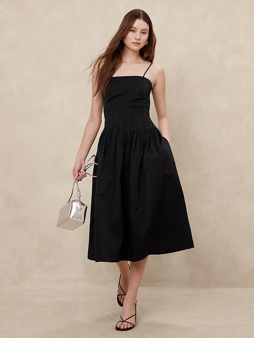 Pleated Taffeta Midi Dress Product Image