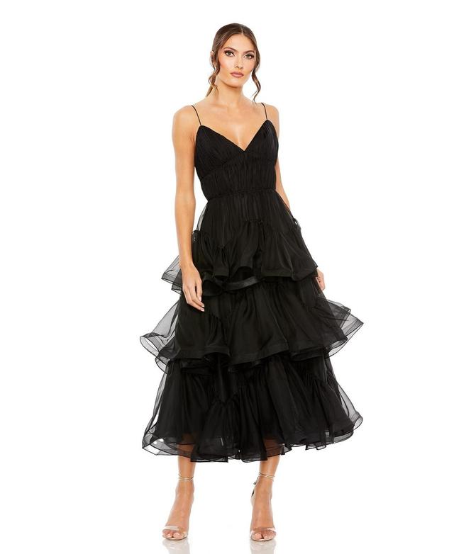 Womens Tiered Ruffled Tulle Midi-Dress Product Image