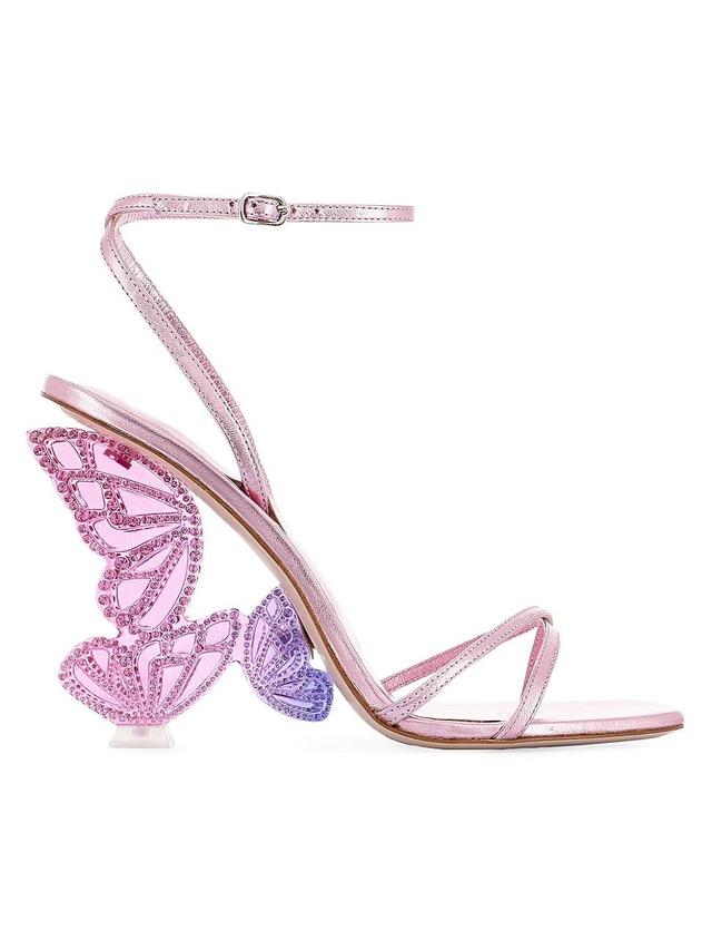 Womens Paloma 100MM Crystal-Embellished Butterfly-Heel Metallic Leather Sandals Product Image