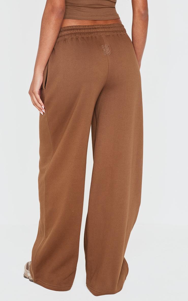 PRETTYLITTLETHING Taupe Embroidered Wide Leg Sweatpant Product Image