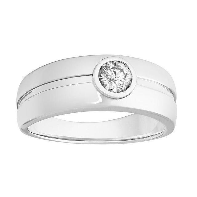 Mens AXL Sterling Silver Lab-Created Moissanite Solitaire Ring White Product Image