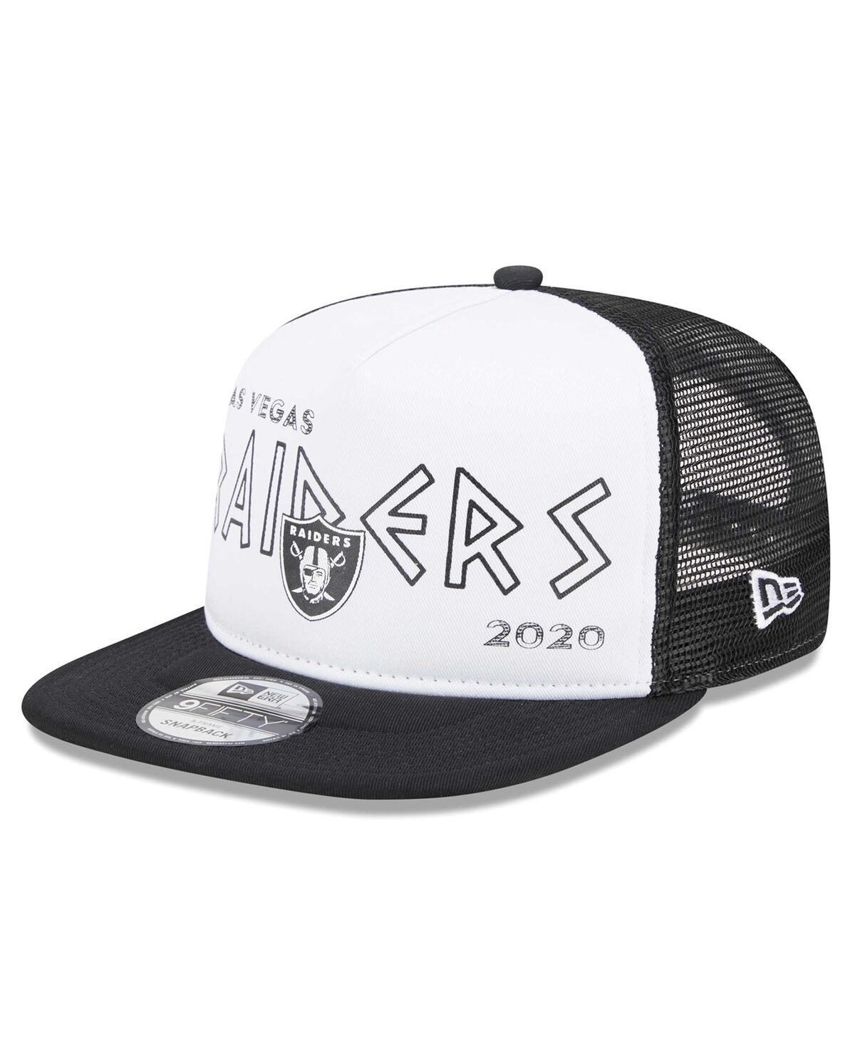 Mens New Era White/Black Las Vegas Raiders Banger 9FIFTY Trucker Snapback Hat Product Image