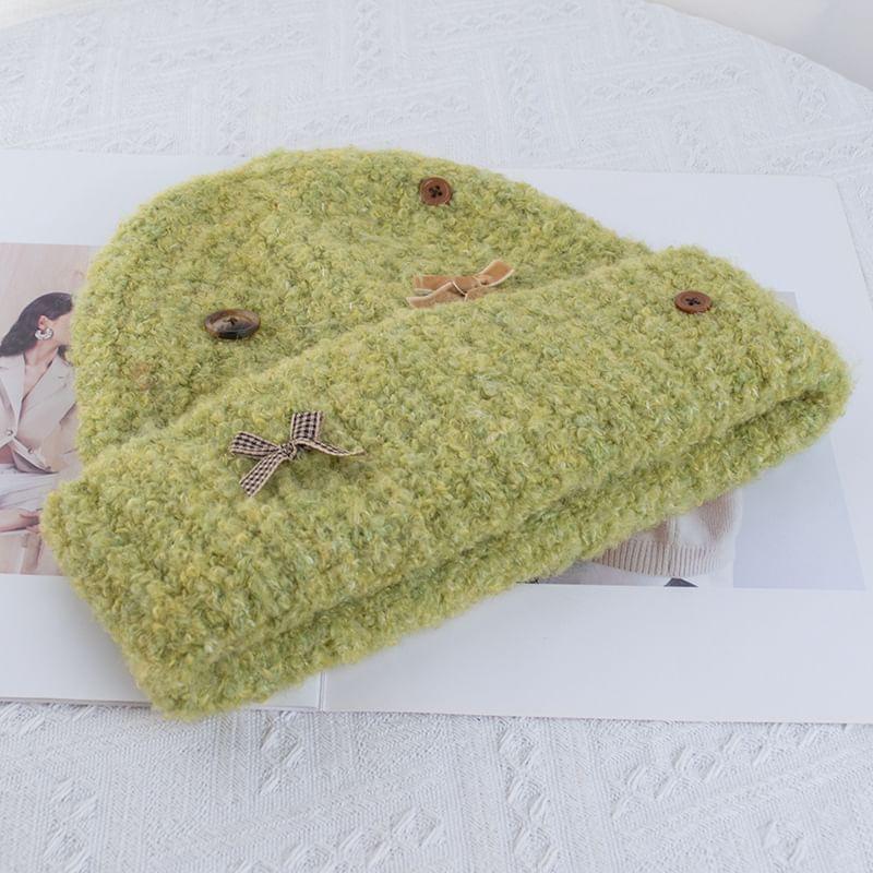 Ribbon Buttoned Knit Beanie product image