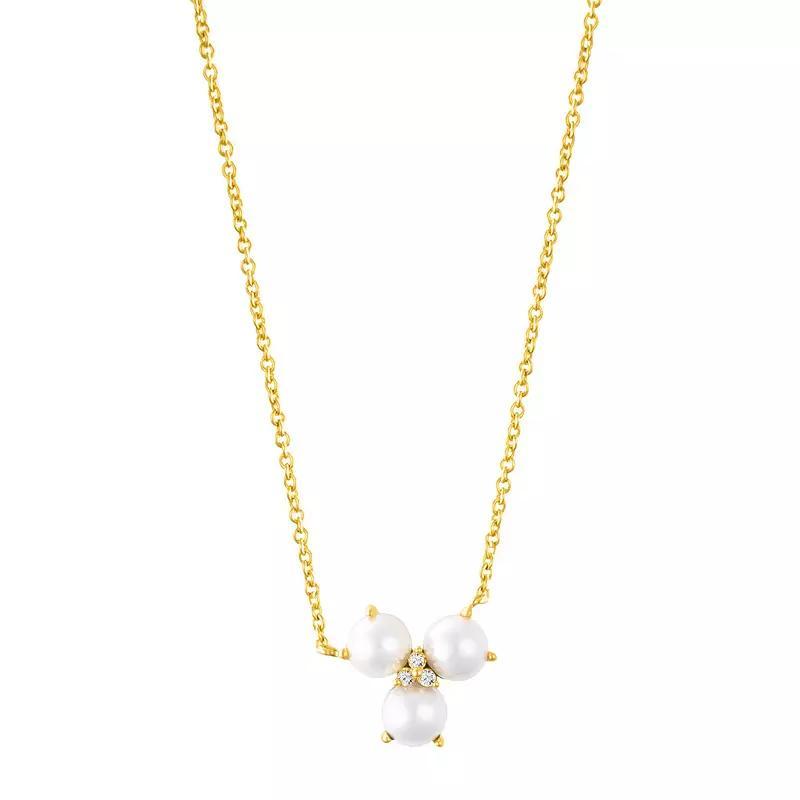 Adornia 14k Gold Tone Adjustable 3-Point Cultured Freshwater Pearl Flower & Cubic Zirconia Necklace, Womens Product Image