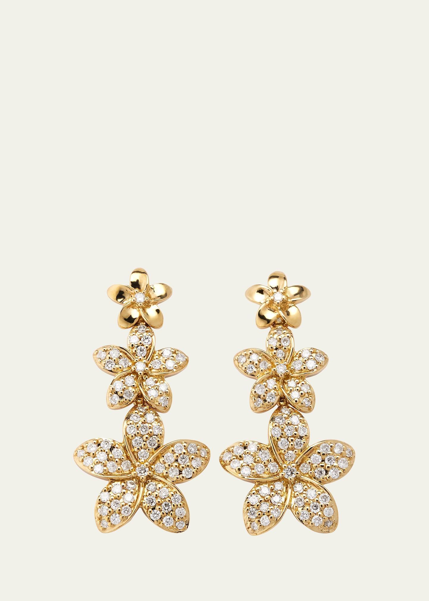 Womens Plumeria 14K Gold & Diamond Linear Drop Earrings Product Image