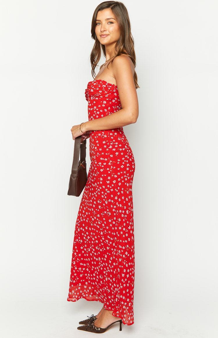 Ashley Red Floral Formal Maxi Dress Product Image