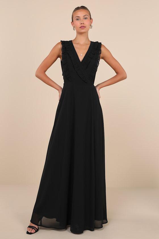 Major Elegance Black Sleeveless Ruffled Wrap Maxi Dress Product Image