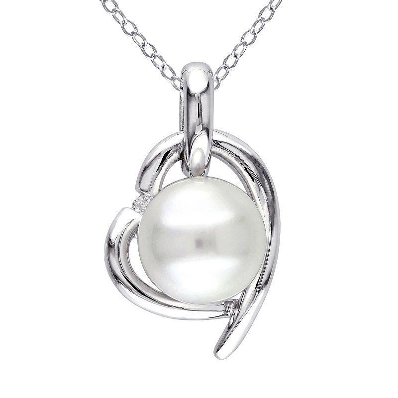 Stella Grace Sterling Silver Diamond Accent & Freshwater Cultured Pearl Heart Pendant, Womens White Product Image