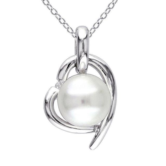 Stella Grace Sterling Silver Diamond Accent & Freshwater Cultured Pearl Heart Pendant, Womens Product Image