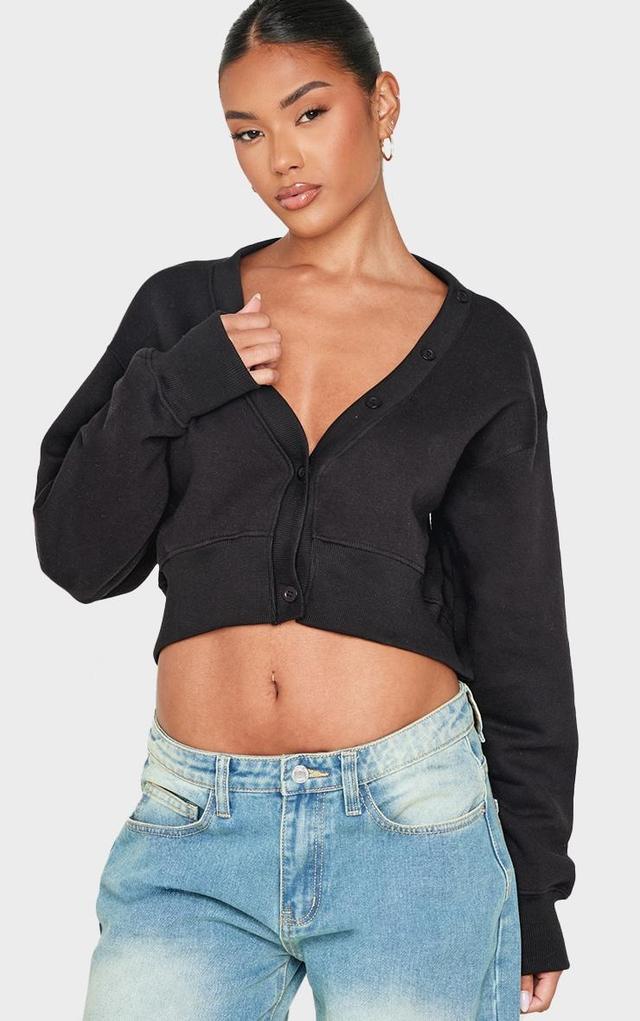 Black Cropped Button Front Sweatshirt Product Image