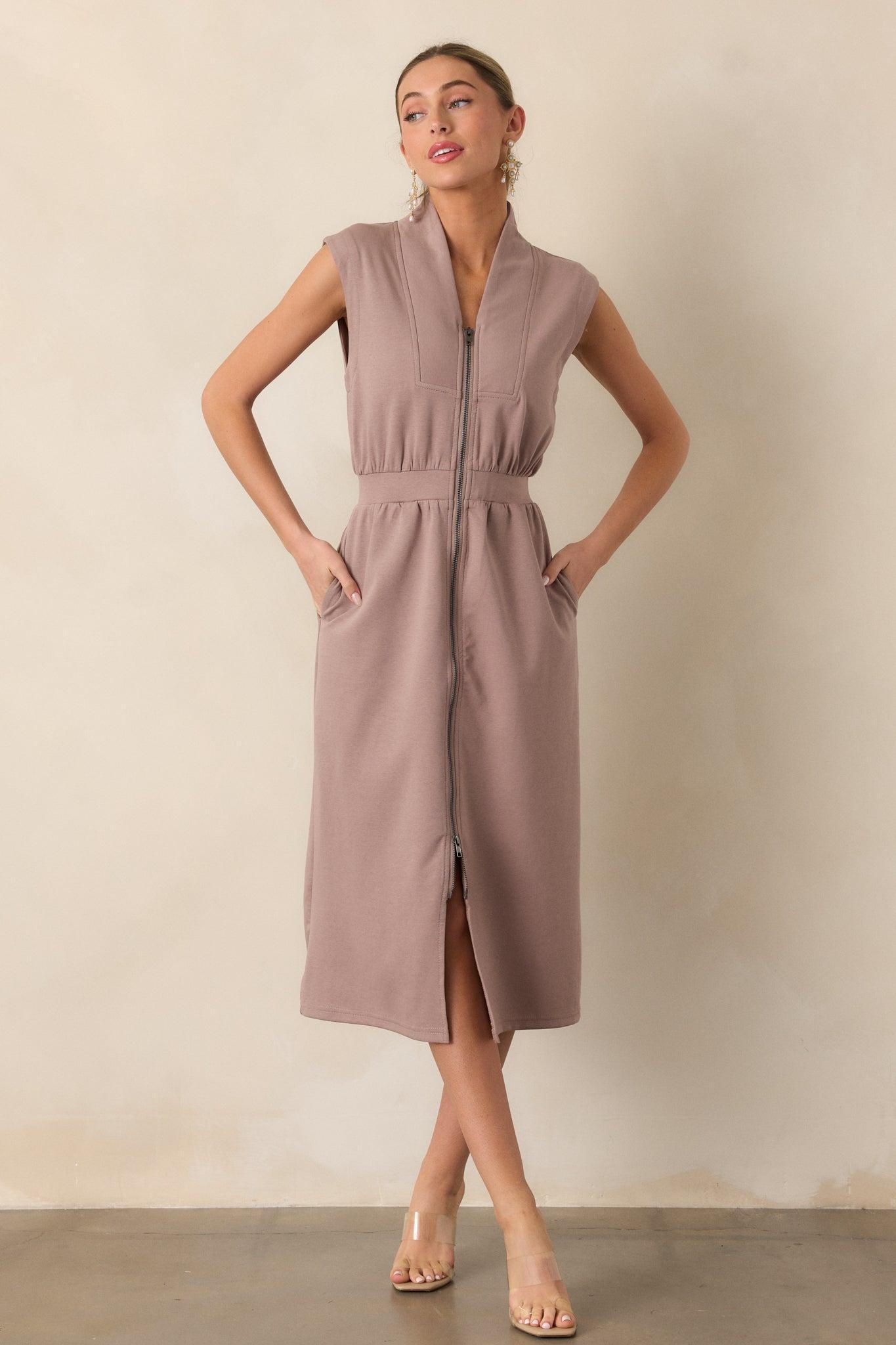 Distant Sun Dark Taupe Sleeveless Midi Dress Product Image