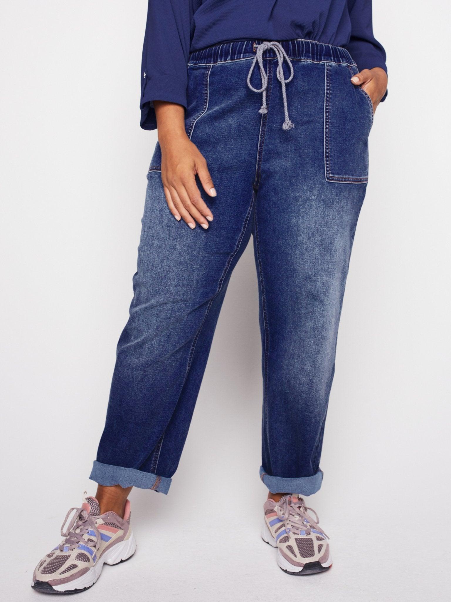 Westport Knit Denim Weekender Pant with Pockets and Drawstring Waist  - Plus Product Image