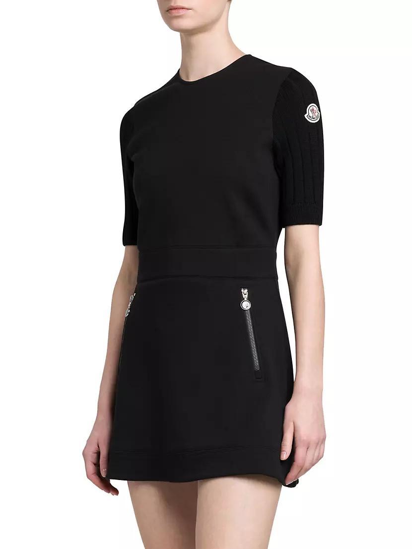 Slim Fit Jersey Short Dress with Ribbed Sleeves Product Image