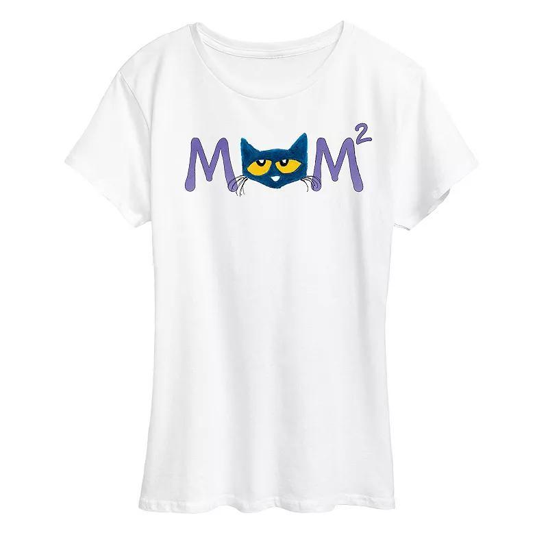 Womens Pete the Cat Face Mom Squared Graphic Tee Grey Gray Product Image