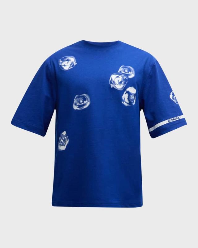 Men's Rose-Print T-Shirt with Logo Cuff Product Image