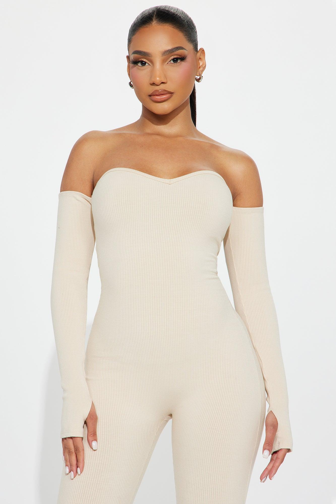 Katie Snatched Jumpsuit - Cream Product Image