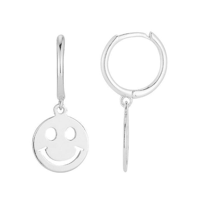 Sunkissed Sterling Smiley Face Hoop Drop Earrings, Womens, Silver Tone Product Image