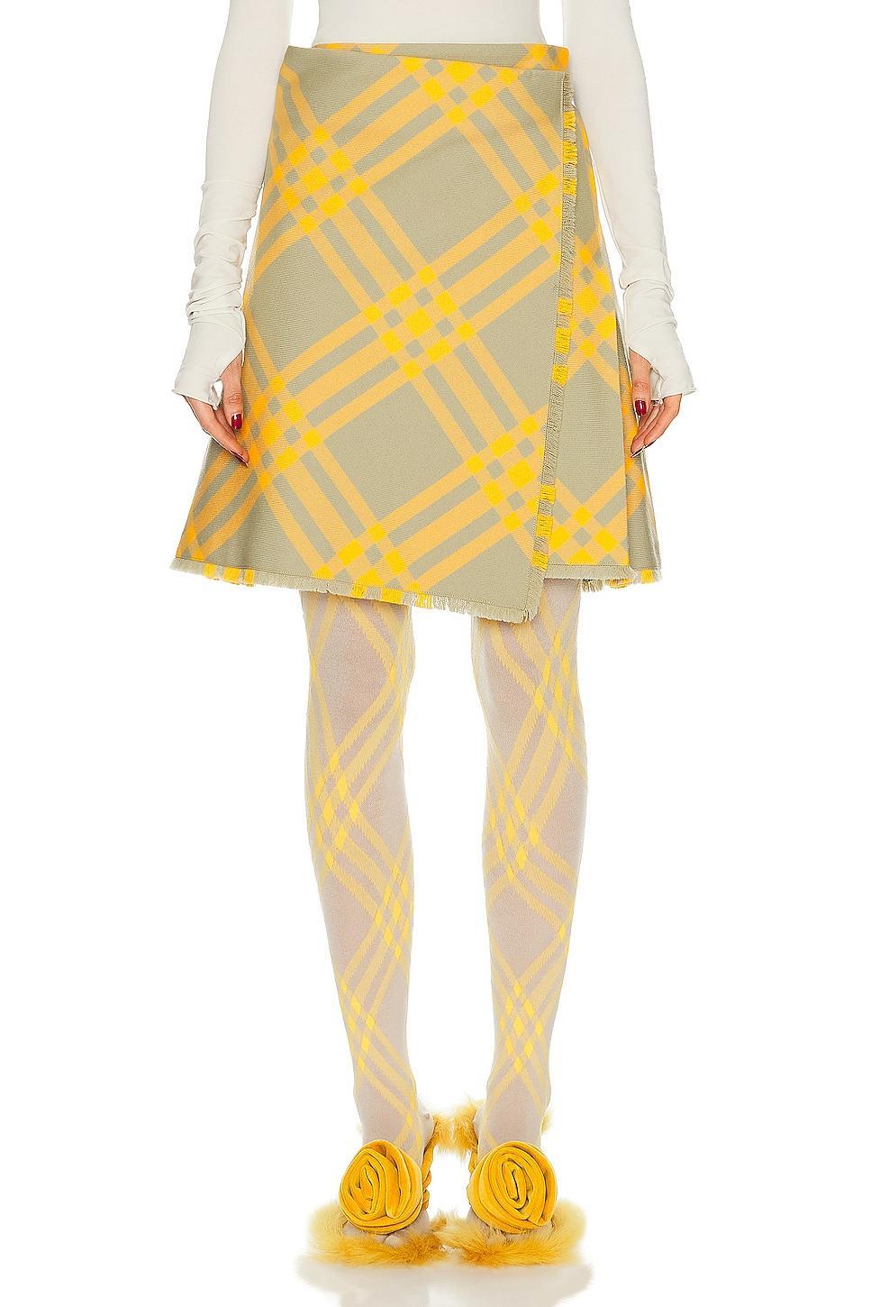 Burberry Check Kilt Skirt in Yellow Product Image