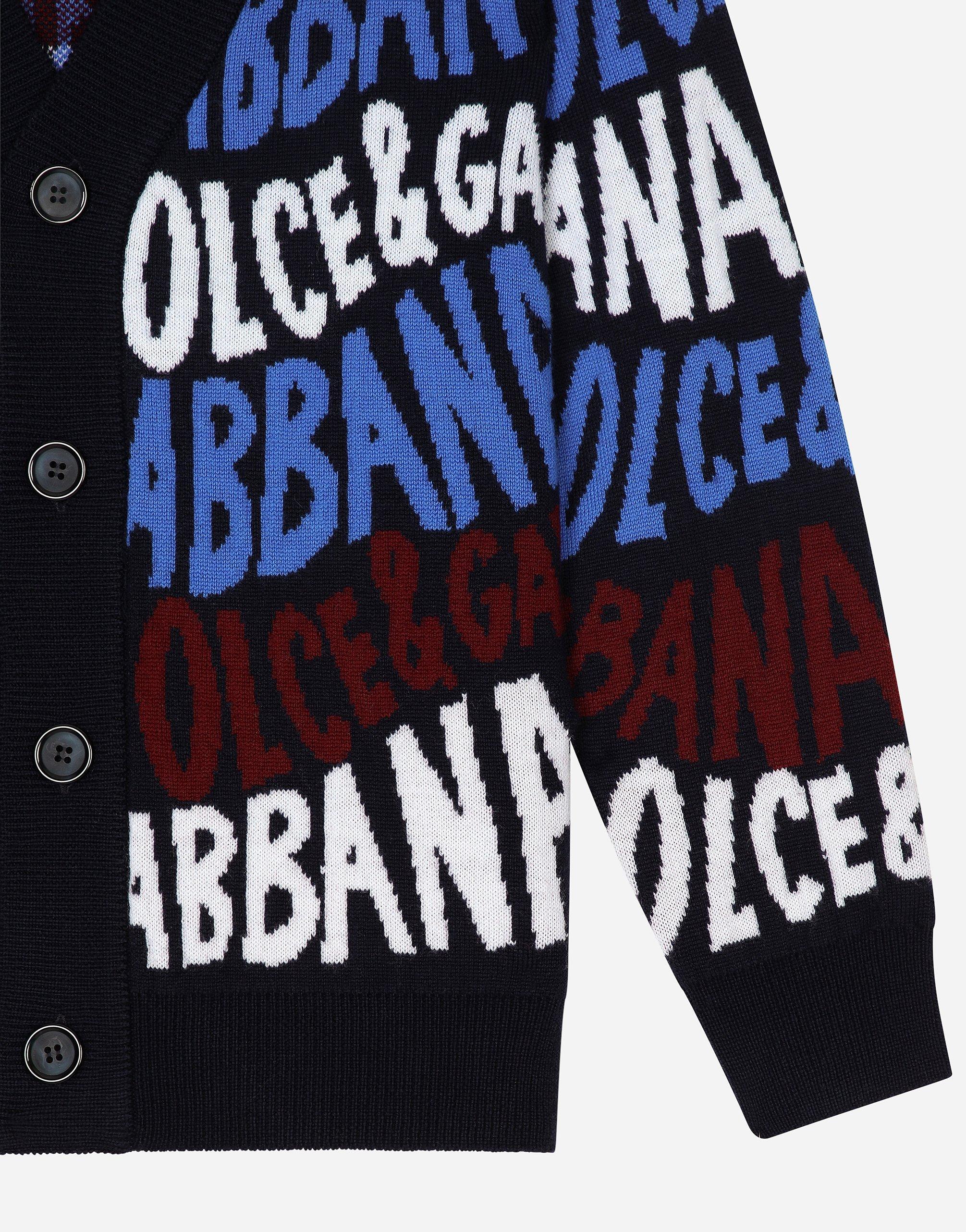 Wool Jacquard Cardigan With Dolce&gabbana Logo In Multicolor Product Image