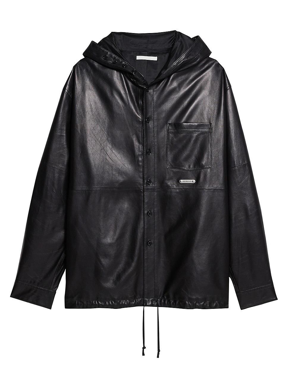 Mens Leather Hoodie Shirt Product Image