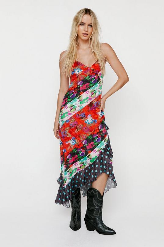 Mixed Floral Spot Print Strappy Midaxi Dress Product Image