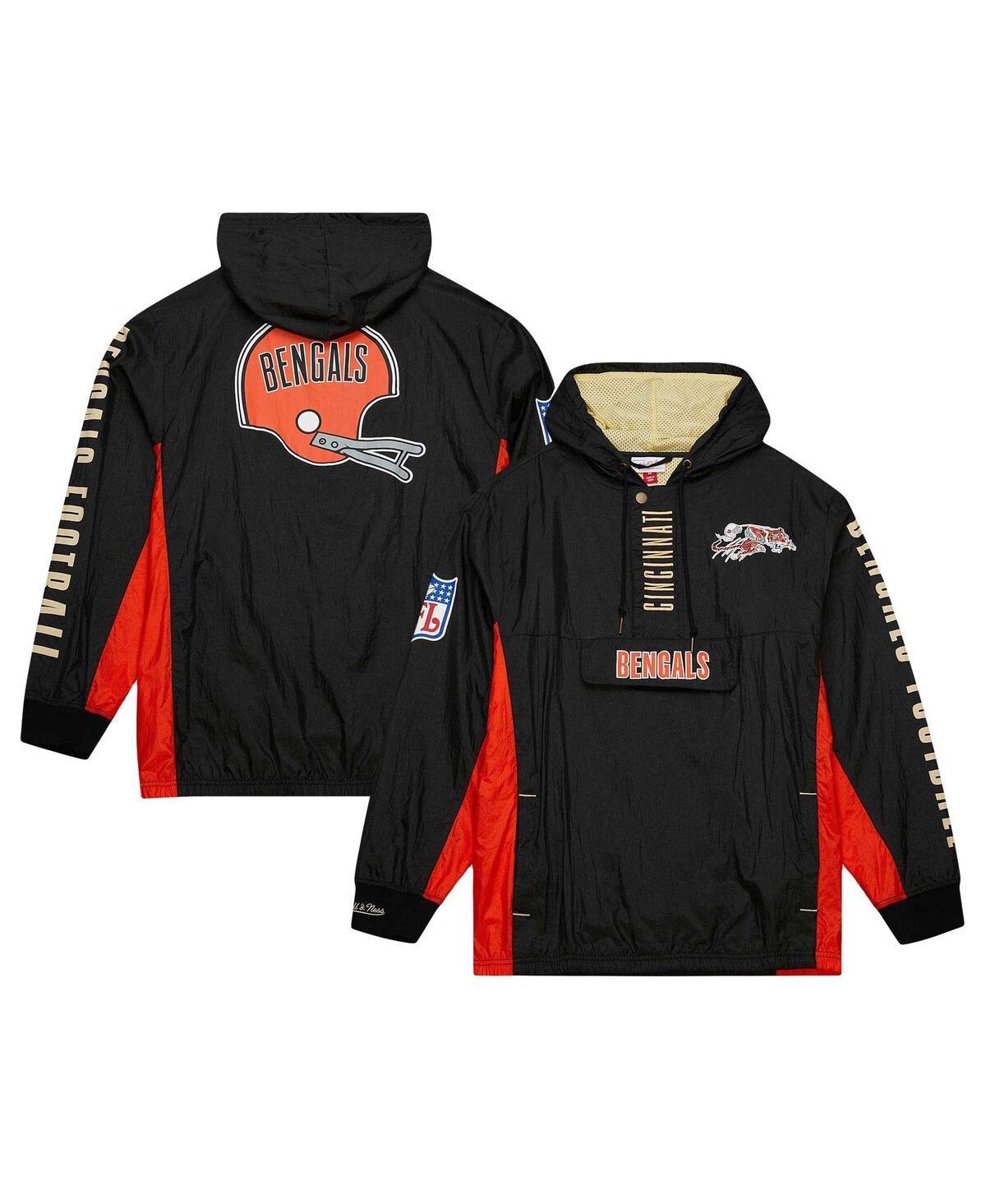 Mens Mitchell & Ness Black Distressed Cincinnati Bengals Team Og 2.0 Anorak Vintage-Like Logo Quarter-Zip Windbreaker Jacket Product Image