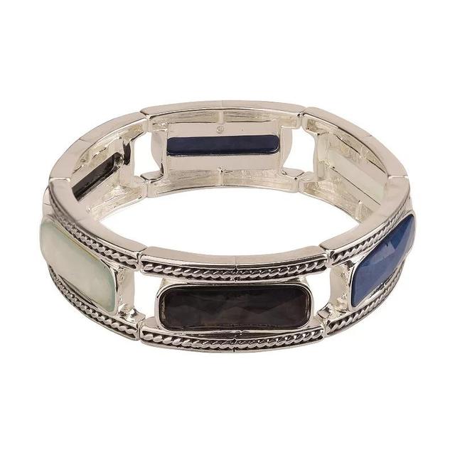 Silver Tone Stretch Bangle Bracelet with Oval Blue Cabochons, Womens, None Product Image