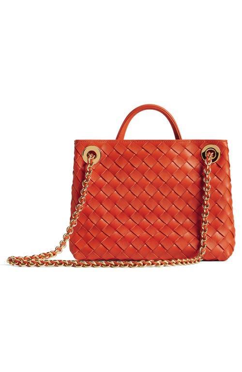 Women's Small Andiamo Intrecciato Leather Top-handle Bag In Orange Product Image