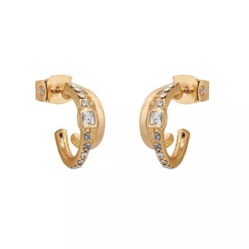 LC Lauren Conrad Gold Tone Double Row Studded Mini Hoop Earrings, Womens Product Image