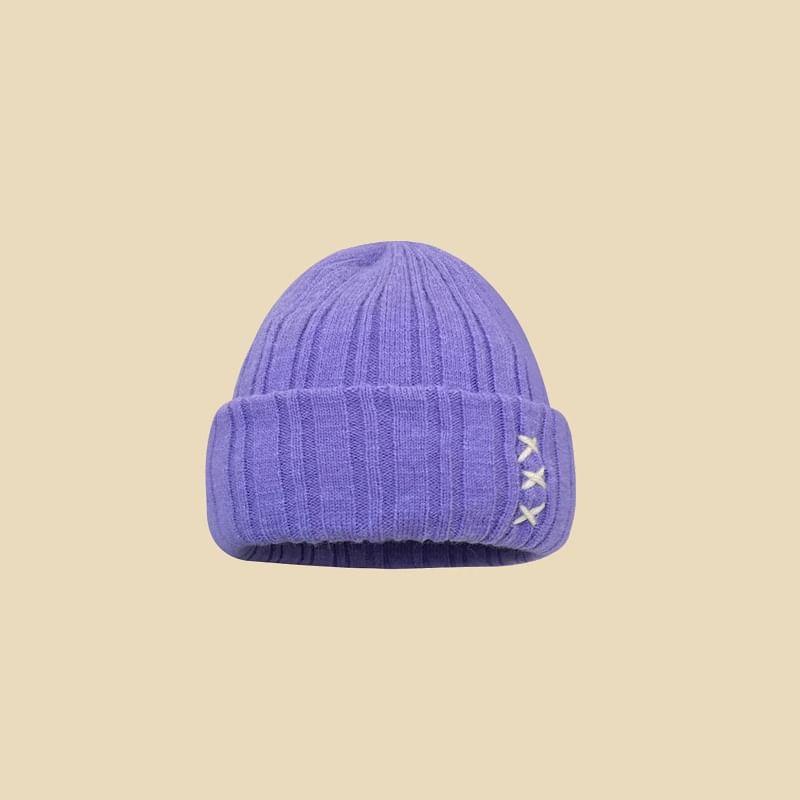 Cross Embroidered Ribbed Beanie Product Image