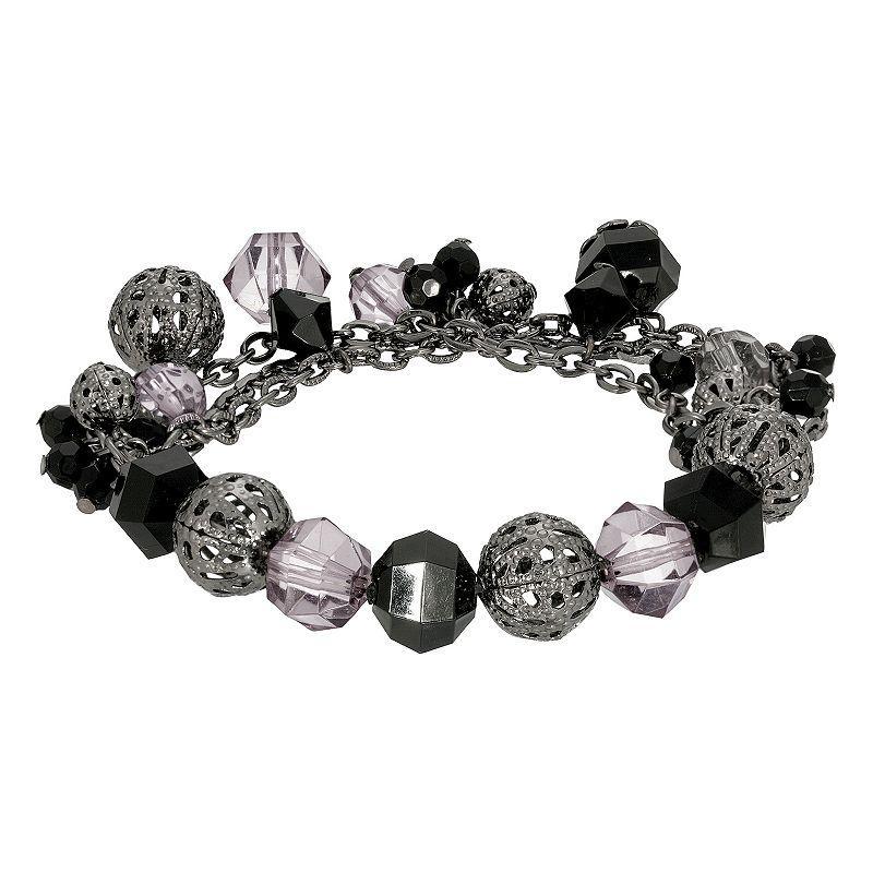 1928 Black Tone Black Beaded Stretch Bracelet, Womens Product Image