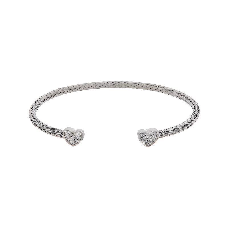 Juvell 18k White Gold Plated Cubic Zirconia Heart Ends Cuff Bracelet, Womens, Multicolor Product Image