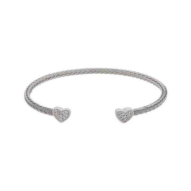 Juvell 18k White Gold Plated Cubic Zirconia Heart Ends Cuff Bracelet, Womens, Two Tone Product Image