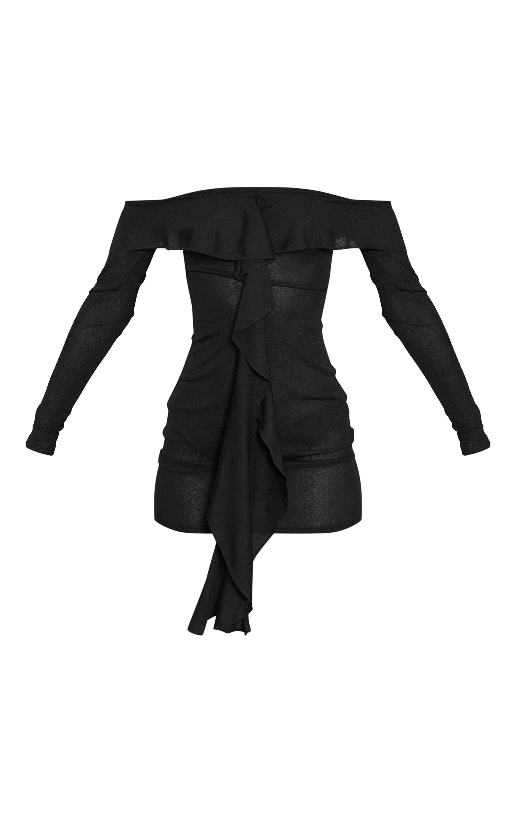 Black Onion Skin Frill Detail Bodycon Dress Product Image