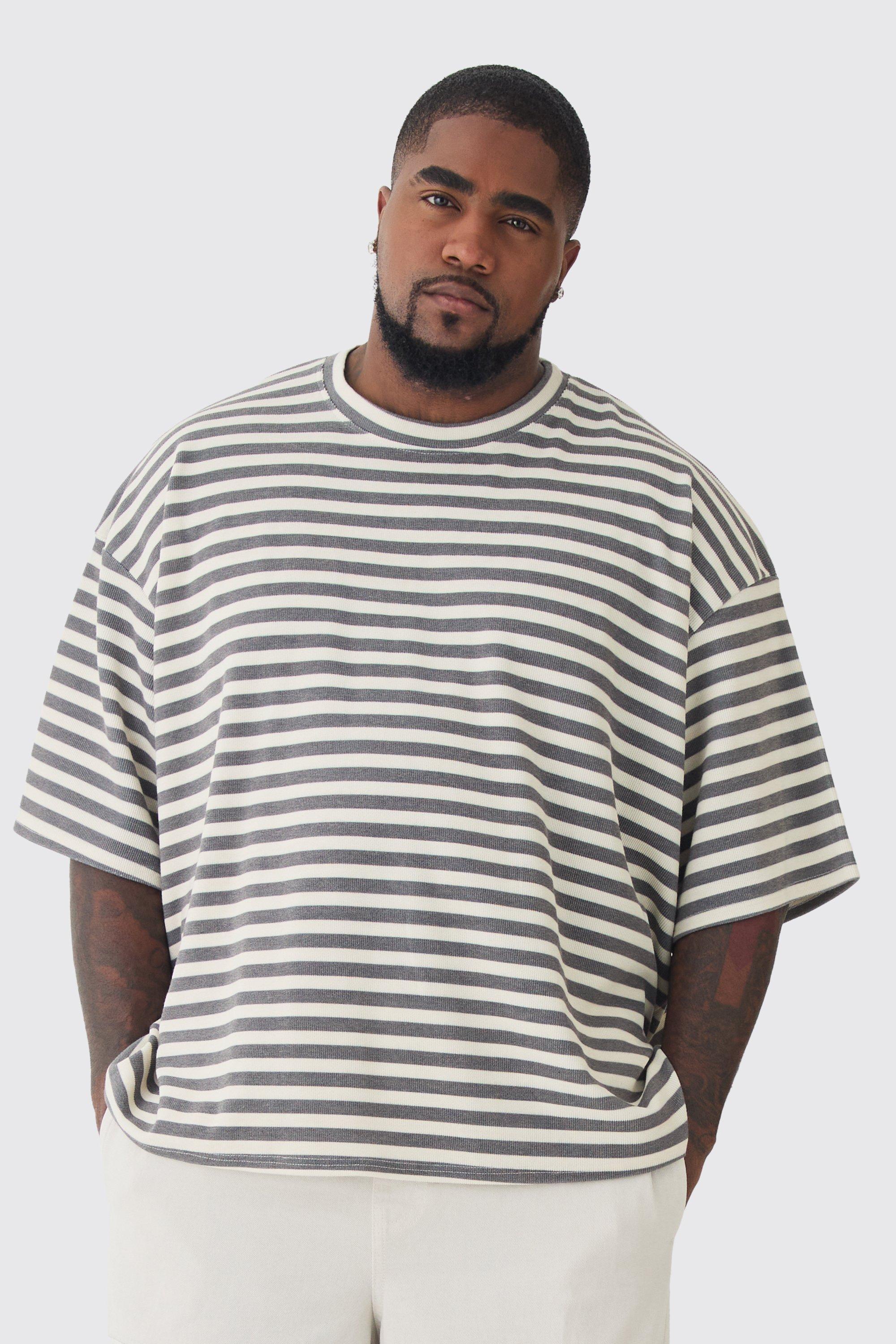 Plus Stripe Compact Rib Boxy Oversized T-Shirt | boohooMAN USA Product Image