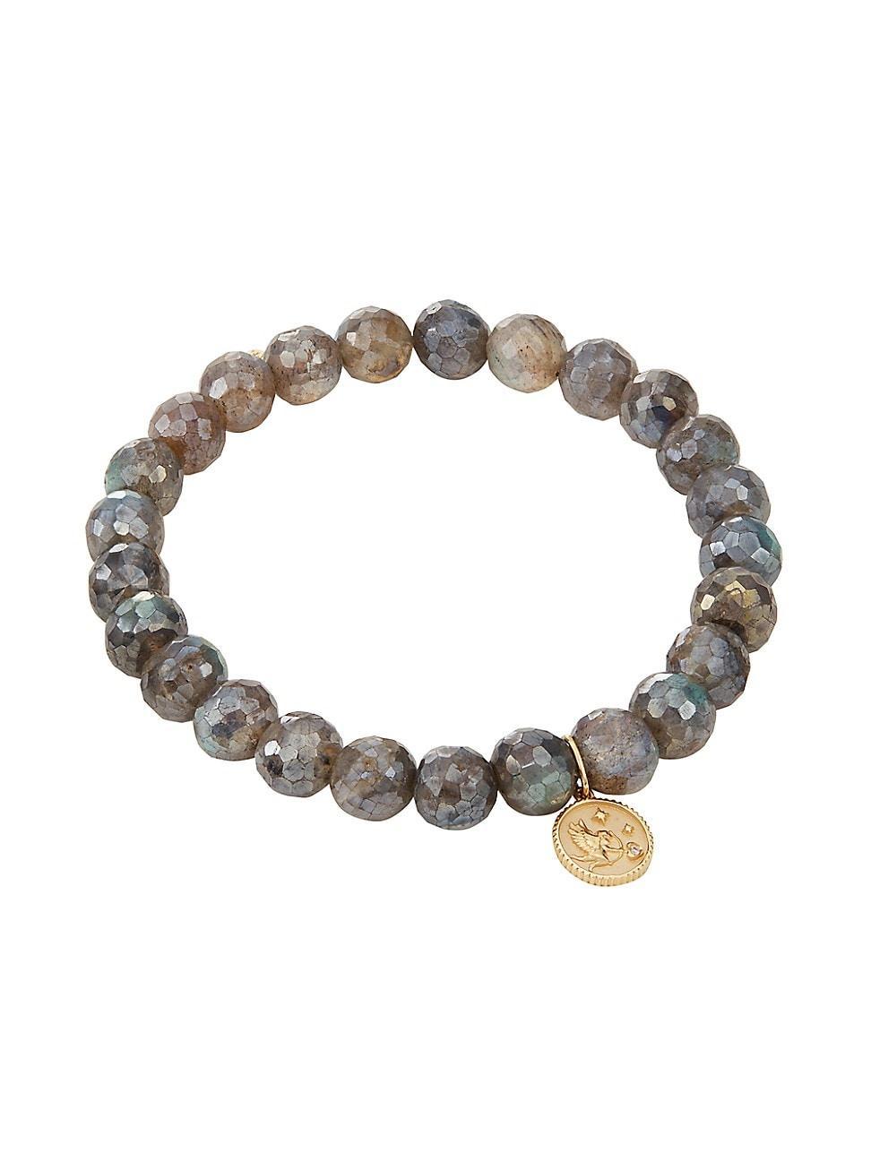 Womens 14K Yellow Gold, Mystic Labradorite, & Diamond Cupid Charm Bracelet Product Image