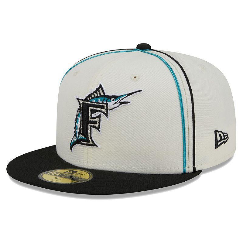 Mens New Era Cream/Black Florida Marlins Chrome Sutash 59FIFTY Fitted Hat Product Image