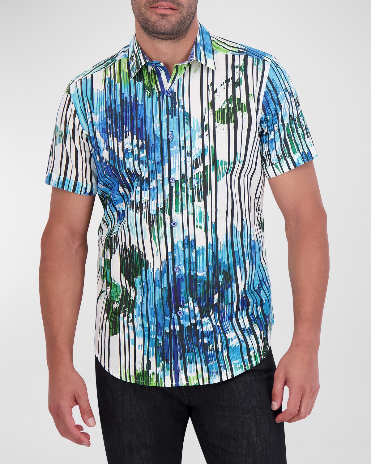 Mens Linen Floral-Print Short-Sleeve Shirt Product Image