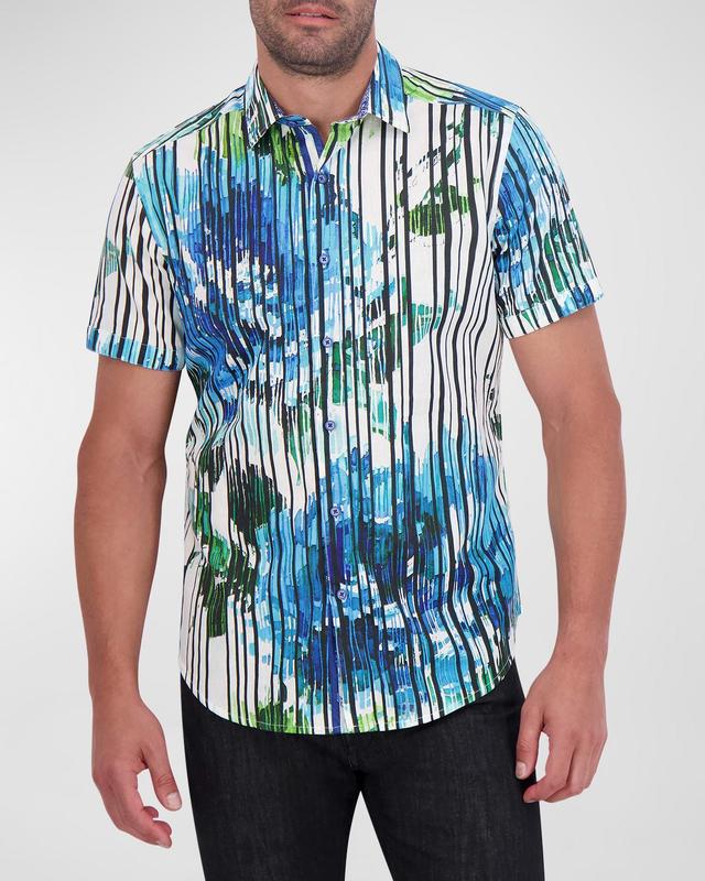 Mens Linen Floral-Print Short-Sleeve Shirt Product Image