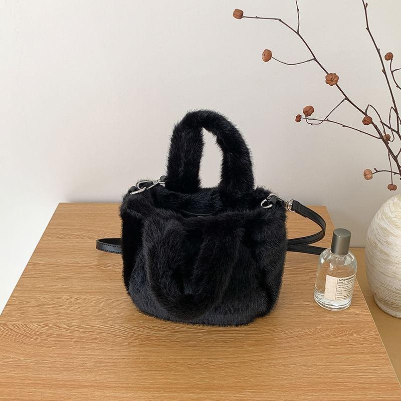 Top Handle Plain Fleece Crossbody Bag Product Image