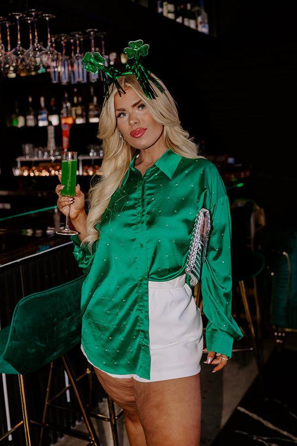 Milan Muse Rhinestone Satin Top In Kelly Green Curves Product Image