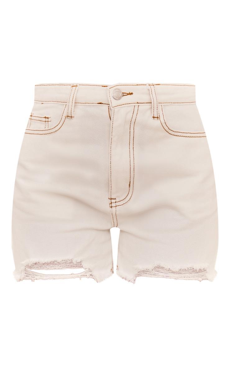 Petite Ecru Ripped Denim Shorts Product Image