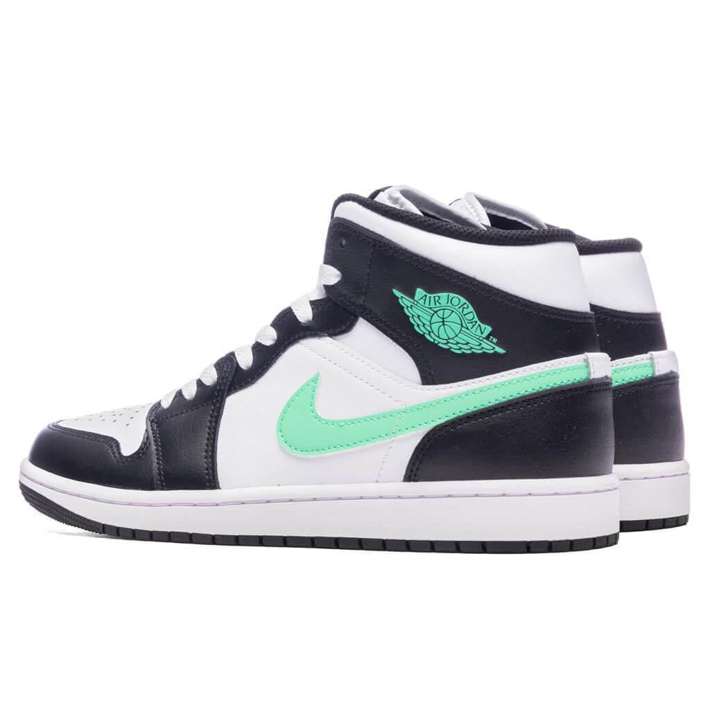 Air Jordan 1 Mid - White/Green Glow/Black Male Product Image