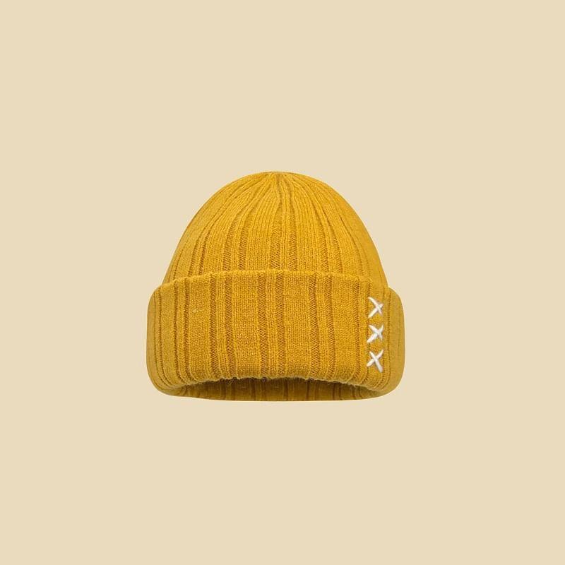 Cross Embroidered Ribbed Beanie Product Image