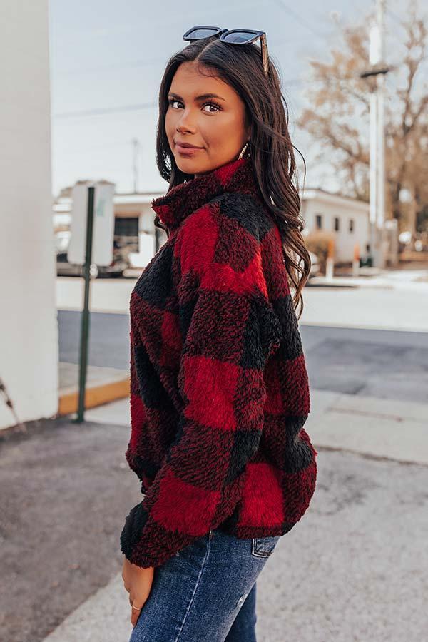 Cozy Weekend Plans Sherpa Pullover In Red Product Image